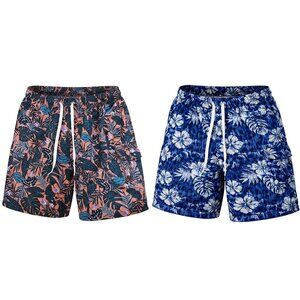 2 Pack Men’s Swim Trunks Cargo Board Shorts Mesh Liner Quick Dry Beach 3 Pockets